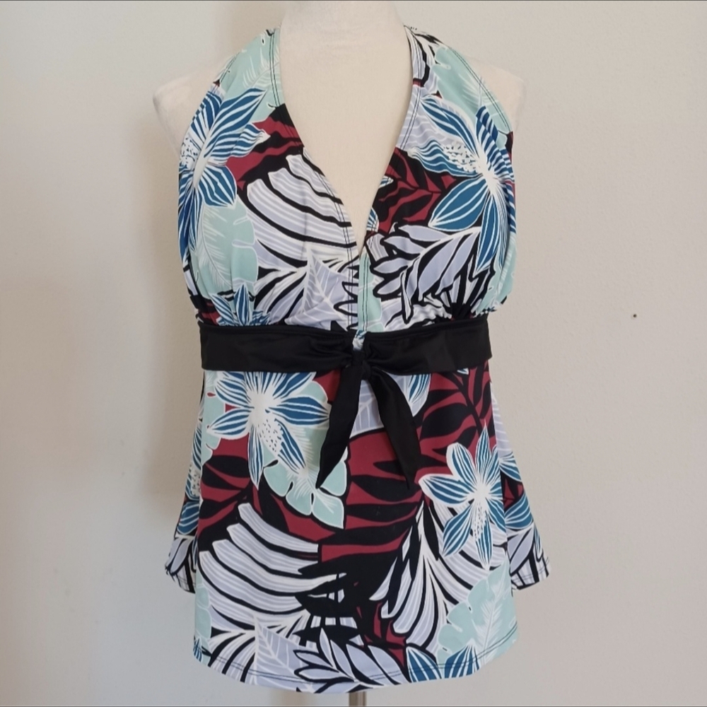 Shore Club Blue Floral Halter Tankini Top Size 22